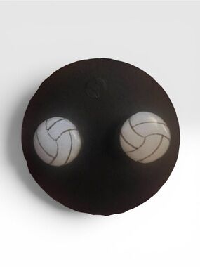 Black Round Earrings with White Volleyball Motif